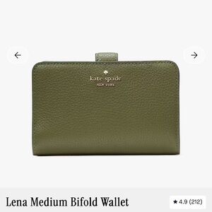 Kate Spade Lena Olive Green Leather Medium Bifold Wallet
